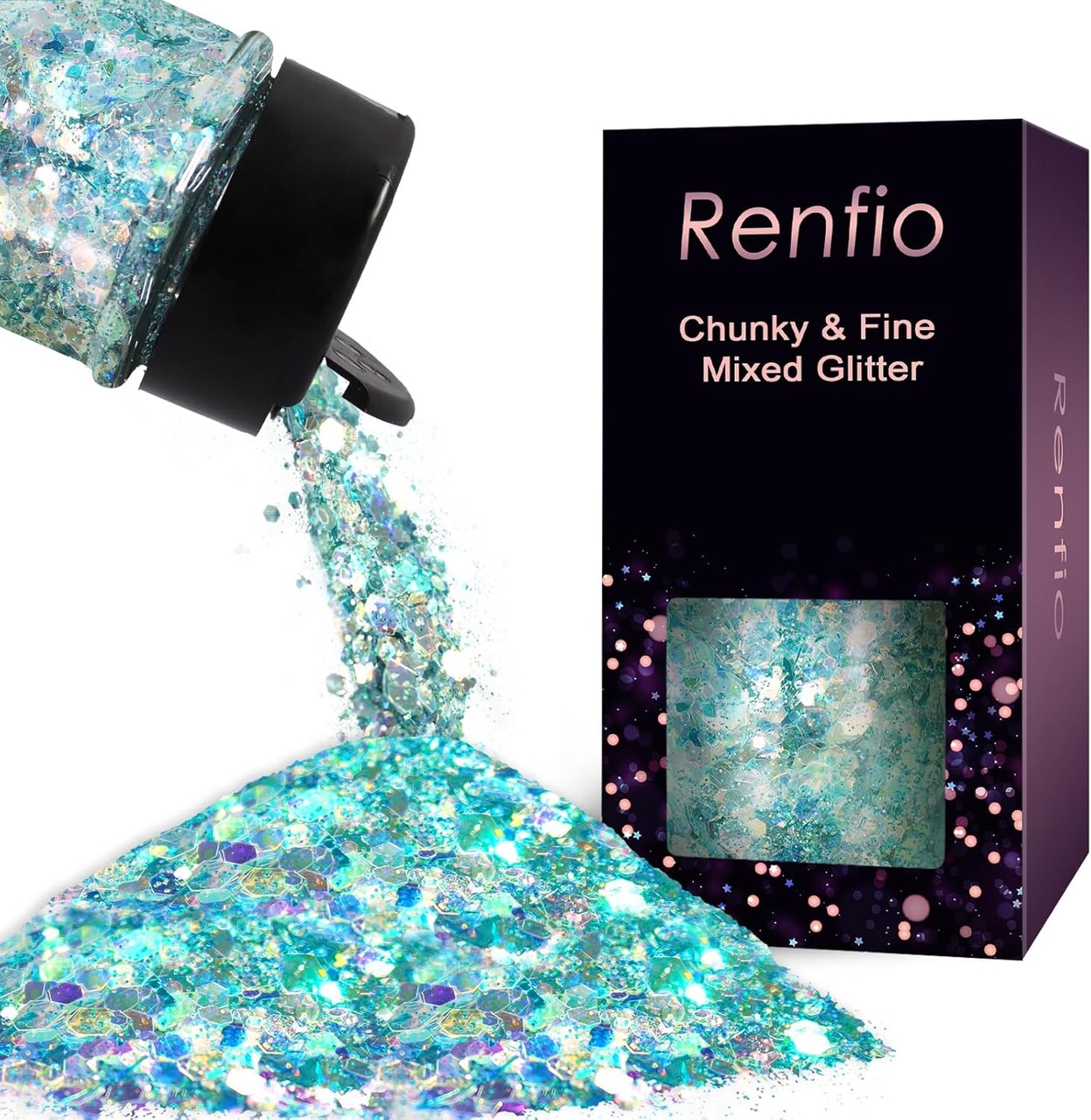 Opal Chunky Glitter, 1.75oz/50g Blue Glitter, Dreamy High Sparkle Glitter for Crafts Holographic Fine Glitter Mix Iridescent Glitters Flake for Resin Nails Art Hair DIY Snow Globe - Azure Sky